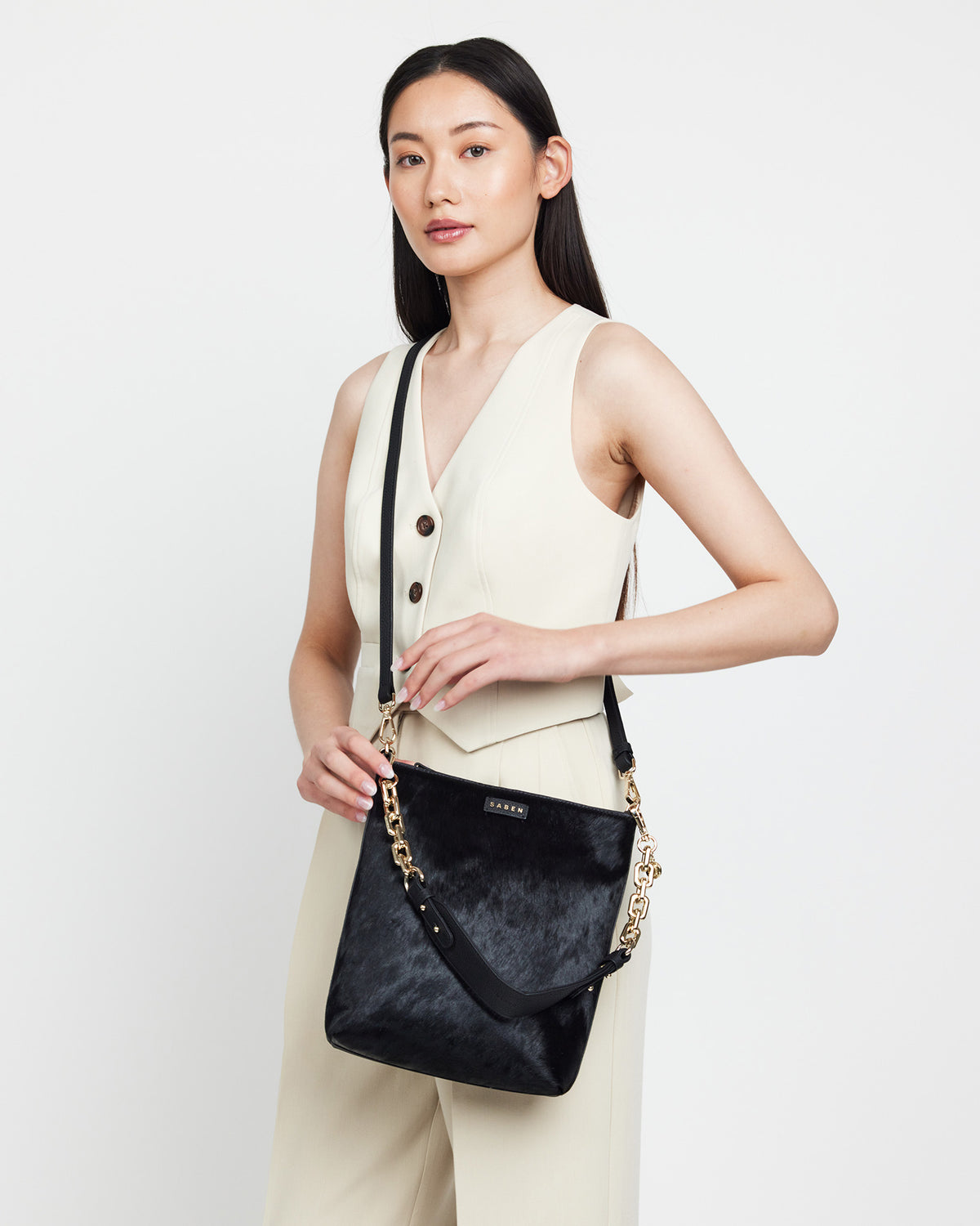 Claudette Crossbody Black + Black Haircalf