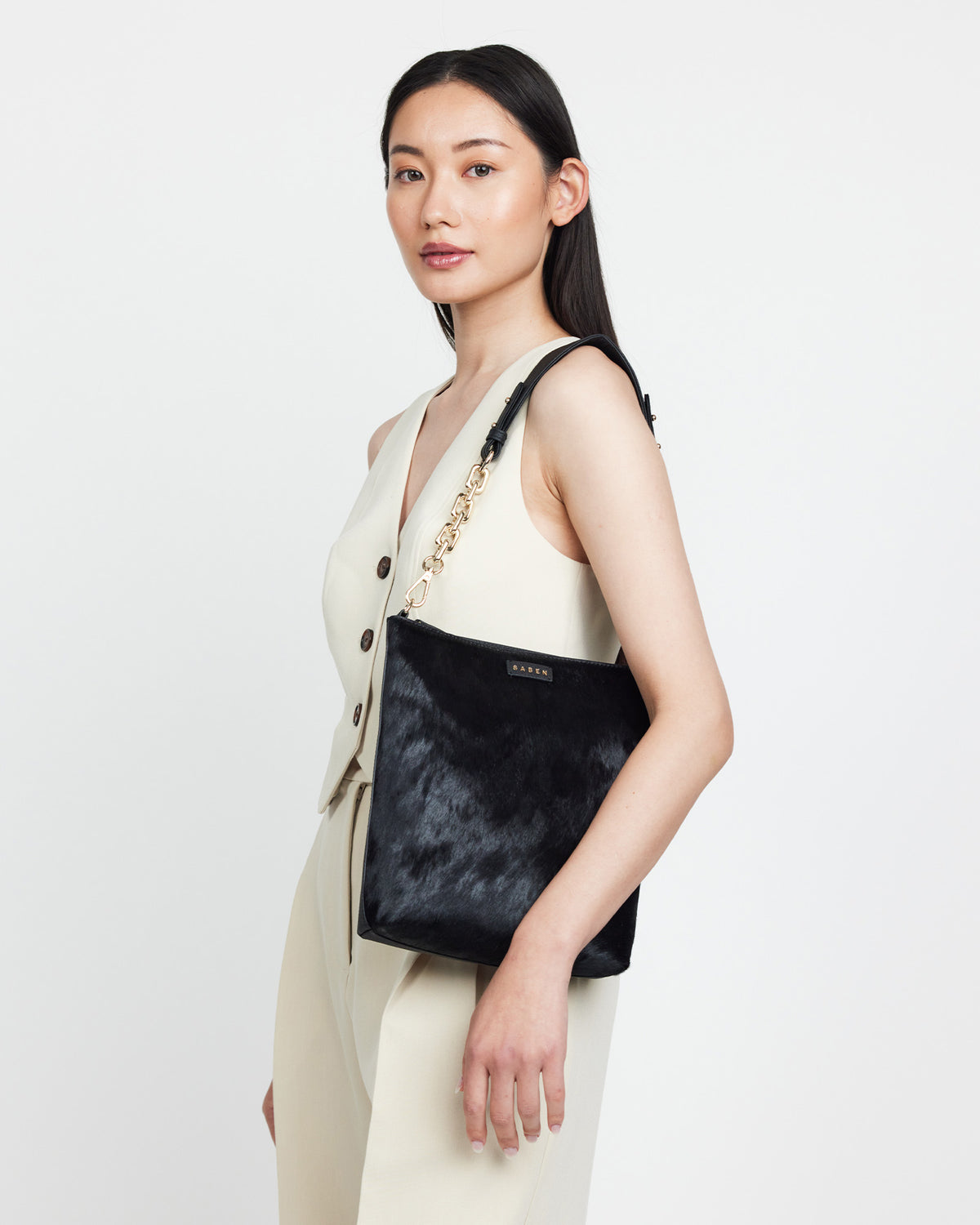 Claudette Crossbody Black + Black Haircalf