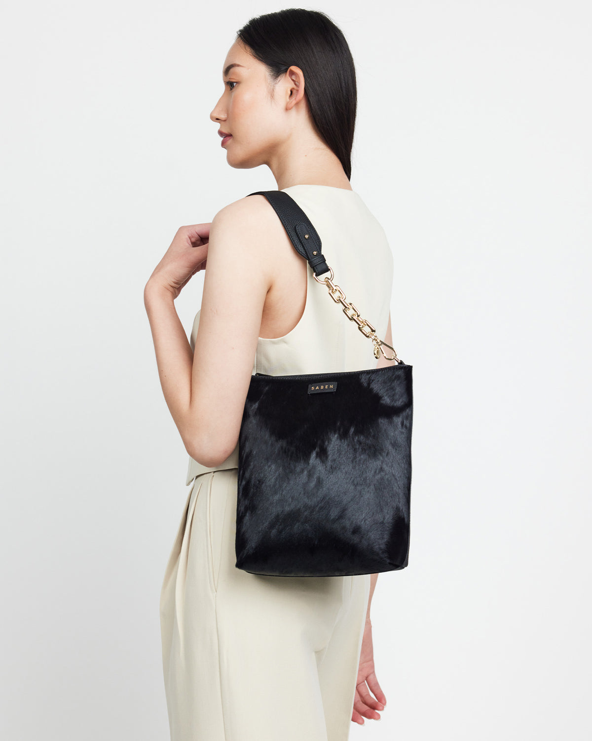 Claudette Crossbody Black + Black Haircalf