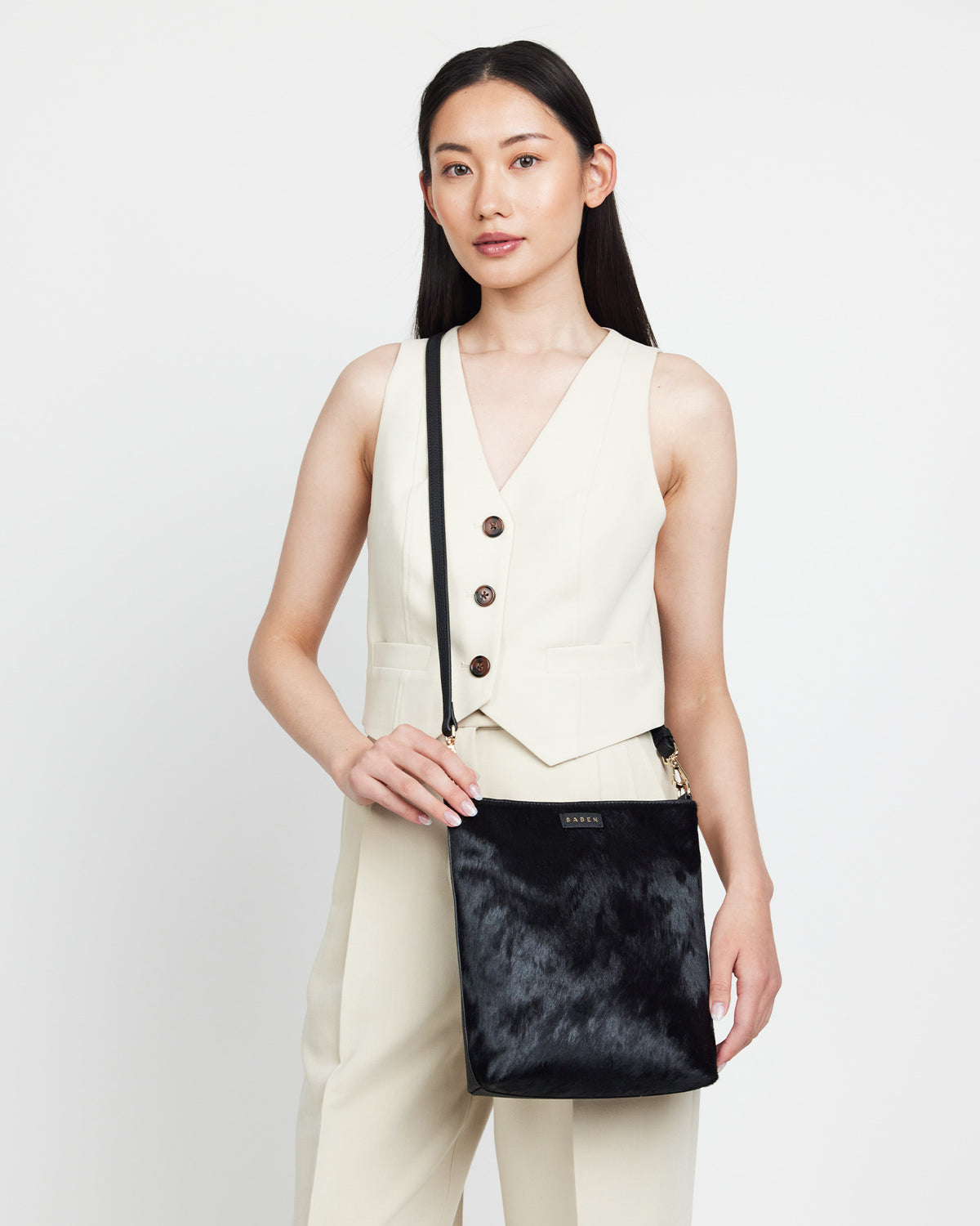 Claudette Crossbody Black + Black Haircalf